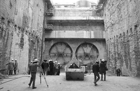 Chantier du métro D en 1984